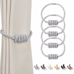 BEL AVENIR Magnetic Curtain Tiebacks Decorative Drapery Holdbacks Modern Woven Tie-Backs with Exquisite Knot (Sliver 4 Pack ...
