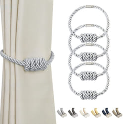 BEL AVENIR Magnetic Curtain Tiebacks  Decorative Drapery Holdbacks Modern Woven Tie-Backs with Exquisite Knot (Sliver  4 Pack)