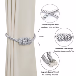 BEL AVENIR Magnetic Curtain Tiebacks  Decorative Drapery Holdbacks Modern Woven Tie-Backs with Exquisite Knot (Sliver  4 Pack)