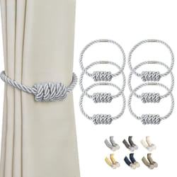 BEL AVENIR Magnetic Curtain Tiebacks  Decorative Drapery Holdbacks Modern Woven Tie-Backs with Exquisite Knot (Sliver  6 Pack)