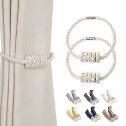 BEL AVENIR Magnetic Curtain Tiebacks Decorative Drapery Holdbacks Modern Woven Tie-Backs with Exquisite Knot (Beige 2 Pack)