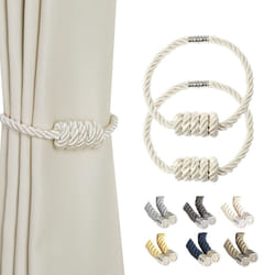 BEL AVENIR Magnetic Curtain Tiebacks  Decorative Drapery Holdbacks Modern Woven Tie-Backs with Exquisite Knot (Beige  2 Pack)