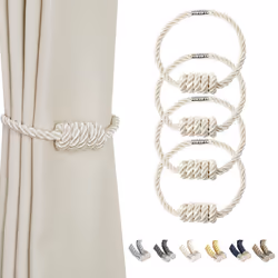 BEL AVENIR Magnetic Curtain Tiebacks Decorative Drapery Holdbacks Modern Woven Tie-Backs with Exquisite Knot (Beige 4 Pack)