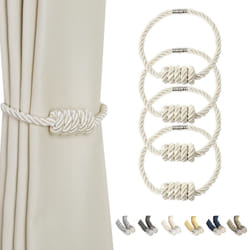 BEL AVENIR Magnetic Curtain Tiebacks  Decorative Drapery Holdbacks Modern Woven Tie-Backs with Exquisite Knot (Beige  4 Pack)