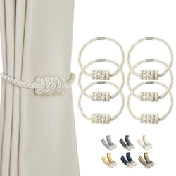 BEL AVENIR Magnetic Curtain Tiebacks  Decorative Drapery Holdbacks Modern Woven Tie-Backs with Exquisite Knot (Beige  6 Pack)