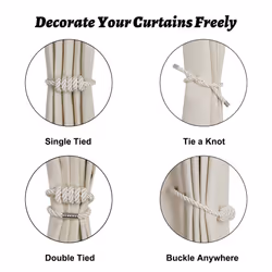 BEL AVENIR Magnetic Curtain Tiebacks  Decorative Drapery Holdbacks Modern Woven Tie-Backs with Exquisite Knot (Beige  6 Pack)