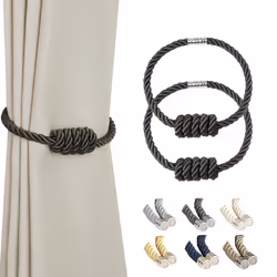 BEL AVENIR Magnetic Curtain Tiebacks Decorative Drapery Holdbacks Modern Woven Tie-Backs with Exquisite Knot (Charcoal 2 Pa ...