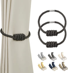 BEL AVENIR Magnetic Curtain Tiebacks  Decorative Drapery Holdbacks Modern Woven Tie-Backs with Exquisite Knot (Charcoal  2 Pack)