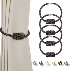 BEL AVENIR Magnetic Curtain Tiebacks  Decorative Drapery Holdbacks Modern Woven Tie-Backs with Exquisite Knot (Charcoal  4 Pa ...
