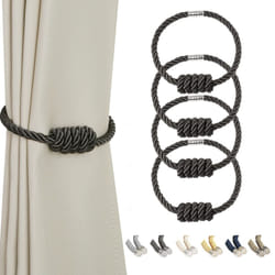 BEL AVENIR Magnetic Curtain Tiebacks  Decorative Drapery Holdbacks Modern Woven Tie-Backs with Exquisite Knot (Charcoal  4 Pack)