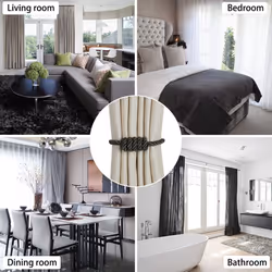 BEL AVENIR Magnetic Curtain Tiebacks  Decorative Drapery Holdbacks Modern Woven Tie-Backs with Exquisite Knot (Charcoal  4 Pack)