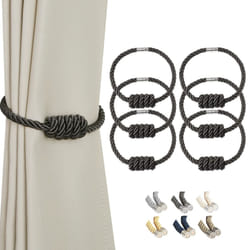 BEL AVENIR Magnetic Curtain Tiebacks  Decorative Drapery Holdbacks Modern Woven Tie-Backs with Exquisite Knot (Charcoal  6 Pack)
