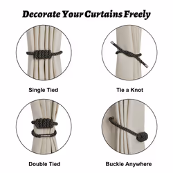 BEL AVENIR Magnetic Curtain Tiebacks  Decorative Drapery Holdbacks Modern Woven Tie-Backs with Exquisite Knot (Charcoal  6 Pack)