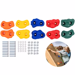 Squirrel Products 10 Large Assorted Rock Climbing Holds with Mounting Hardware - DIY Rock Wall - Ages 3+