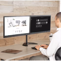 VIVO Dual 13 to 27 inch LED LCD Monitor Free-Standing Desk Stand,Holds 2 Screens, Heavy-Duty Fully Adjustable Arms with Max VESA 100x100mm, 18'' Pole