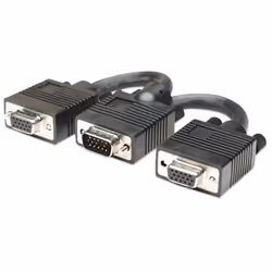 Manhattan SVGA Y Cable (Clearance Pricing), HD15, 15cm, Male to Females, Splits an SVGA connection between two monitors, Comp ...