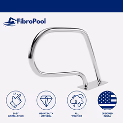 FibroPool Stainless Steel Pool Handrail with Easy Mount Base Plate for In Ground Pools  Outdoor Railing for Decks  Rust-Proof Grab Accessories for Swi
