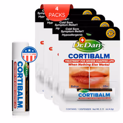 Dr. Dan's Cortibalm- 4 Pack- for Dry Cracked Lips - Healing Lip Balm for Severely Chapped Lips - Designed for Men  Women and Children - 4 Pack