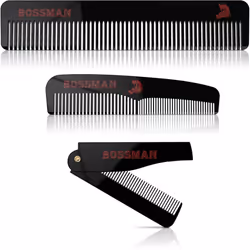 Bossman Acetate Beard Hair & Mustache Combs for Men - Men's Beard Mustach and Hair Combs with Small Folding Pocket Comb (Se ...