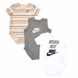 Nike Infant Baby Bodysuit 3 Pack (Dark Grey Heather(56F170-042)/White 6 Months)