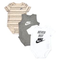 Nike Infant Baby Bodysuit 3 Pack (Dark Grey Heather(56F170-042)/White  6 Months)