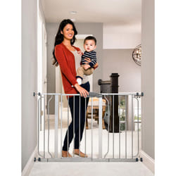 Easy Step 124cm Extra Wide Baby Gate, Platinum, Includes 10cm and 30.5cm Extension Kit, 4 Pack of Pressure Mount Kit and 4 Pack of Wall Mount Kit