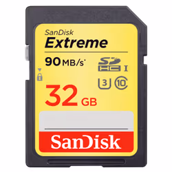 SanDisk 32GB Extreme SDHC U3/Class 10, 32 GB, SDHC, Class 10, UHS-I, 90 MB/s, 40 MB/s