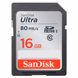 SanDisk Ultra, 16 GB, SDHC, Class 10, UHS-I, 80 MB/s, Magnet proof, Shock resistant, Temperature proof, Waterproof