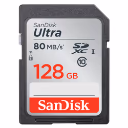SanDisk Ultra, 128 GB, SDXC, Class 10, UHS-I, 80 MB/s, Magnet proof, Shock resistant, Temperature proof, Waterproof