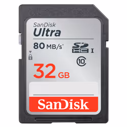 SanDisk Ultra, 32 GB, SDHC, Class 10, UHS-I, 80 MB/s, Magnet proof, Shock resistant, Temperature proof, Waterproof