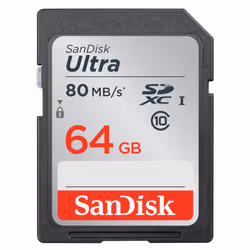 SanDisk Ultra, 64 GB, SDXC, Class 10, UHS-I, 80 MB/s, Magnet proof, Temperature proof, Waterproof