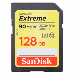 SanDisk Extreme, 128 GB, SDXC, Class 10, UHS-I, 90 MB/s, 60 MB/s