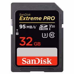 SanDisk Extreme Pro 32 GB UHS-I Class 10 SDHC Memory Card, 32 GB, SDHC, Class 10, UHS-I, 95 MB/s, 90 MB/s