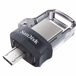 SanDisk 32GB Ultra Dual Drive m3.0, 32 GB, USB Type-A / Micro-USB, 3.2 Gen 1 (3.1 Gen 1), 150 MB/s, Slide, Grey