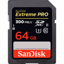 SanDisk Extreme Pro, 64 GB, SDXC, Class 10, UHS-II, 300 MB/s, 260 MB/s