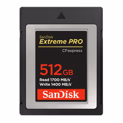 SanDisk Extreme Pro, 512 GB, CompactFlash, 1700 MB/s, 1400 MB/s, Black