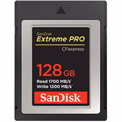 SanDisk Extreme Pro, 128 GB, CompactFlash, 1700 MB/s, 1200 MB/s, Black