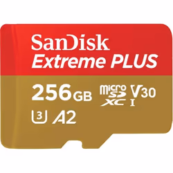 SanDisk 256GB Extreme Plus microSDXC, 256 GB, MicroSDXC, Class 10, Class 3 (U3), V30, Shock resistant, Temperature proof, Wat ...