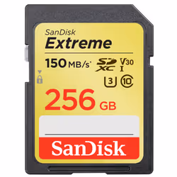SanDisk Exrteme 256 GB, 256 GB, SDXC, Class 10, UHS-I, 170 MB/s, 70 MB/s