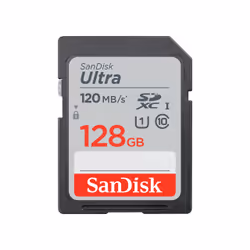 SanDisk Ultra, 128 GB, SDXC, Class 10, 120 MB/s, Class 1 (U1), Shock resistant, Temperature proof, Waterproof, X-ray proof