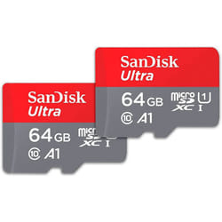SanDisk Ultra 64GB microSDHC UHS-I card, with Adapter (2-Pack)