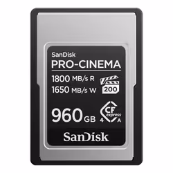 SanDisk PRO-CINEMA, 960 GB, CFexpress Type A, 1800 MB/s, 1650 MB/s, Drop proof, Dust resistant, Water resistant, Black, Metal ...