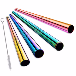 ALINK 6-Pack Stainless Steel Metal Boba Straws Extra Wide Colored Reusable Smoothie Straws with Cleaning Brush & Carrying Ca ...