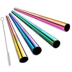 ALINK 6-Pack Stainless Steel Metal Boba Straws  Extra Wide Colored Reusable Smoothie Straws with Cleaning Brush & Carrying Case