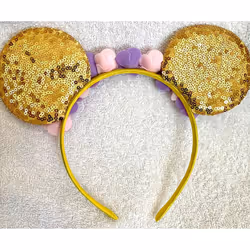 Minnie Mouse Gold sequence glitter Pink floral ears headband Halloween