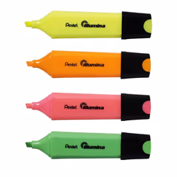 Pentel Illumina Highlighter Marker Pen - 4mm Chisel Tip - 1 of Each Colour - Pack of 4