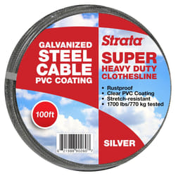 Strata 100 Feet Clothesline Outdoor Heavy Duty Galvanized Wire Steel Cable  Silver PVC Coating - Clothes Line Wires for Outside Laundry Drying