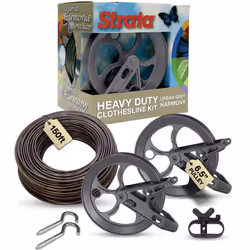 Strata Urban Grey Harmony Clothesline Outdoor Heavy Duty Kit - 150 Feet Galvanized Wire PVC Coating 6.5"" Clothesline Pulley ...
