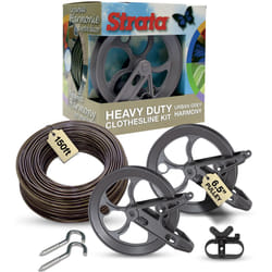 Strata Urban Grey Harmony Clothesline Outdoor Heavy Duty Kit - 150 Feet Galvanized Wire PVC Coating  6.5"" Clothesline Pulley 2pcs  Metal Mini Winch T