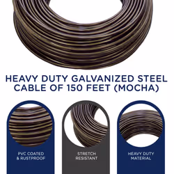 Strata Urban Grey Harmony Clothesline Outdoor Heavy Duty Kit - 150 Feet Galvanized Wire PVC Coating  6.5"" Clothesline Pulley 2pcs  Metal Mini Winch T